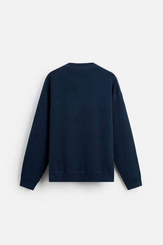 Áo Sweater Chính Hãng - Zara Len Textured Cotton Navy - SZR-500
