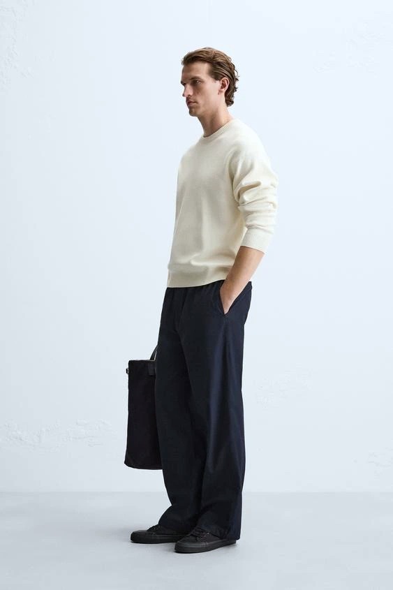 Áo Sweater Chính Hãng - Zara Len Textured Cotton Cream - SZR-100