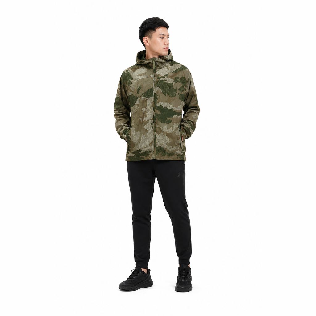 Áo Khoác Gió Chính Hãng - All In Motion Windbreaker Camo Stone Hood Lightweight Packable Jacket - AMW2007-002