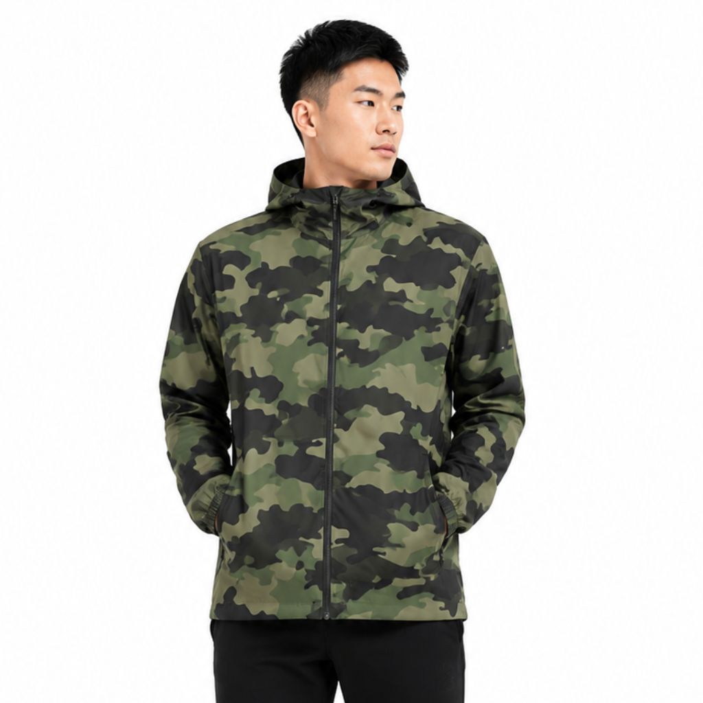 Áo Khoác Gió Chính Hãng - All In Motion Windbreaker Camo Stone Hood Lightweight Packable Jacket - AMW2007-004