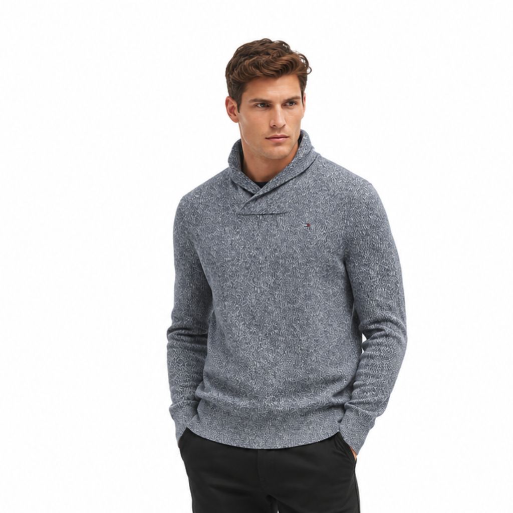 Áo Sweater Chính Hãng - Tommy Hilfiger Men's Duvall Shawl Pullover Sweater Denim Heather 