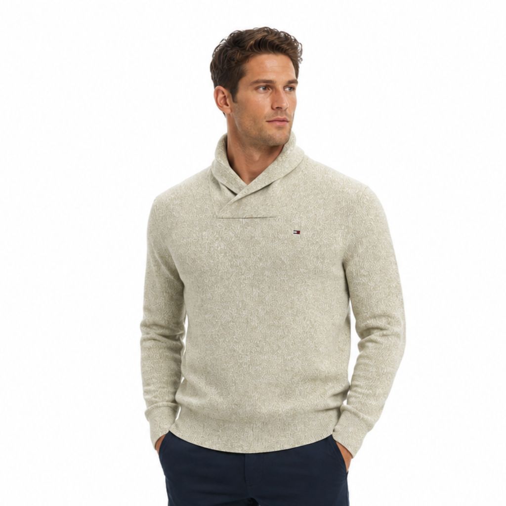 Áo Sweater Chính Hãng - Tommy Hilfiger Men's Duvall Shawl Pullover Sweater Denim Heather 