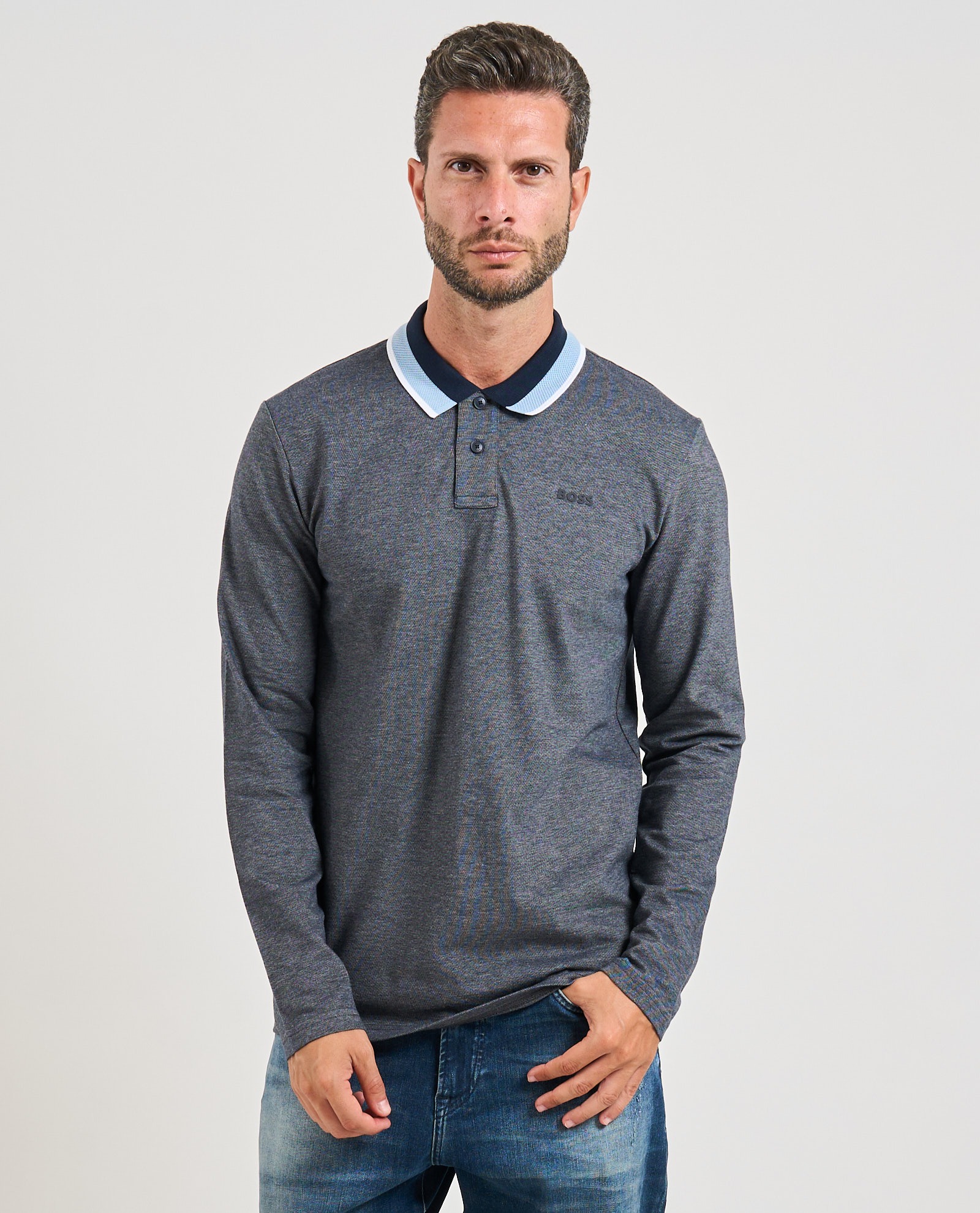 Áo Sweater Chính Hãng - Hugo BOSS Paddy Polo Shirt Long Sleeve ''Grey/Blue'' - 50544845-404