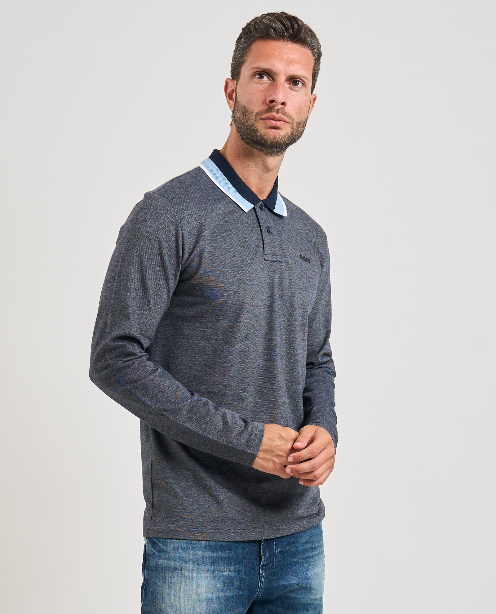 Áo Sweater Chính Hãng - Hugo BOSS Paddy Polo Shirt Long Sleeve ''Grey/Blue'' - 50544845-404
