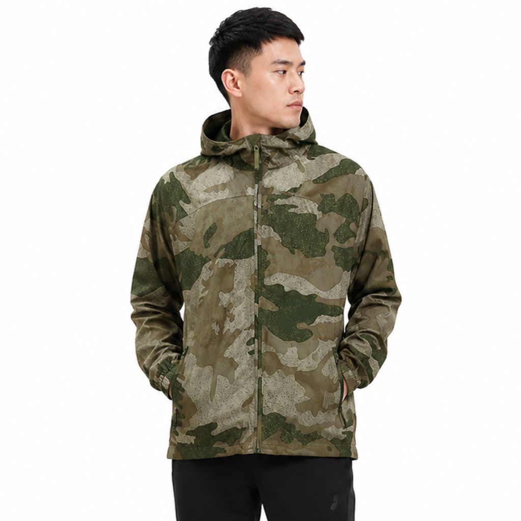 Áo Khoác Gió Chính Hãng - All In Motion Windbreaker Camo Stone Hood Lightweight Packable Jacket - AMW2007-002