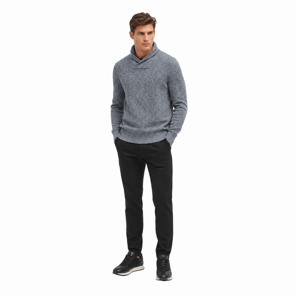 Áo Sweater Chính Hãng - Tommy Hilfiger Men's Duvall Shawl Pullover Sweater Denim Heather 