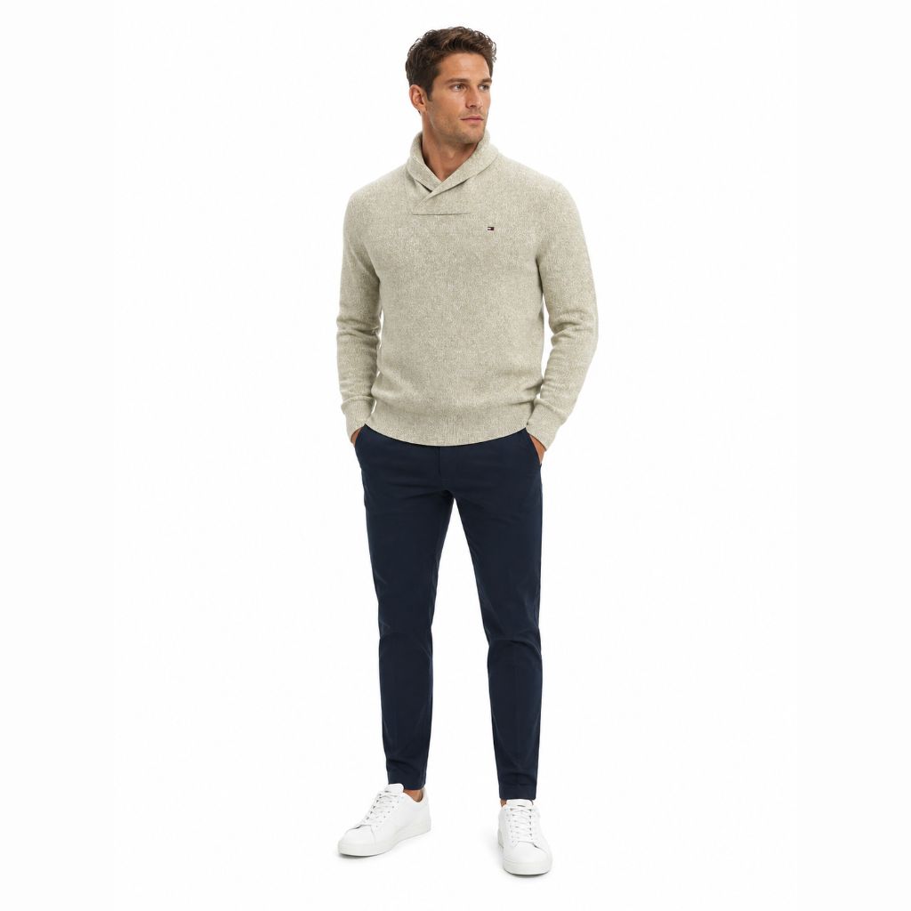 Áo Sweater Chính Hãng - Tommy Hilfiger Men's Duvall Shawl Pullover Sweater Denim Heather 
