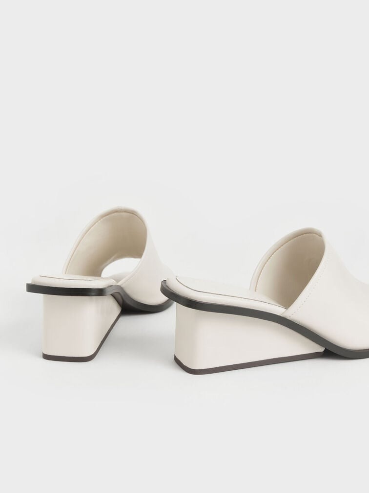 Dép Cao Gót Chính Hãng -  Charles & Keith Square Toe Wedge Mules Chalk - 80580121-C