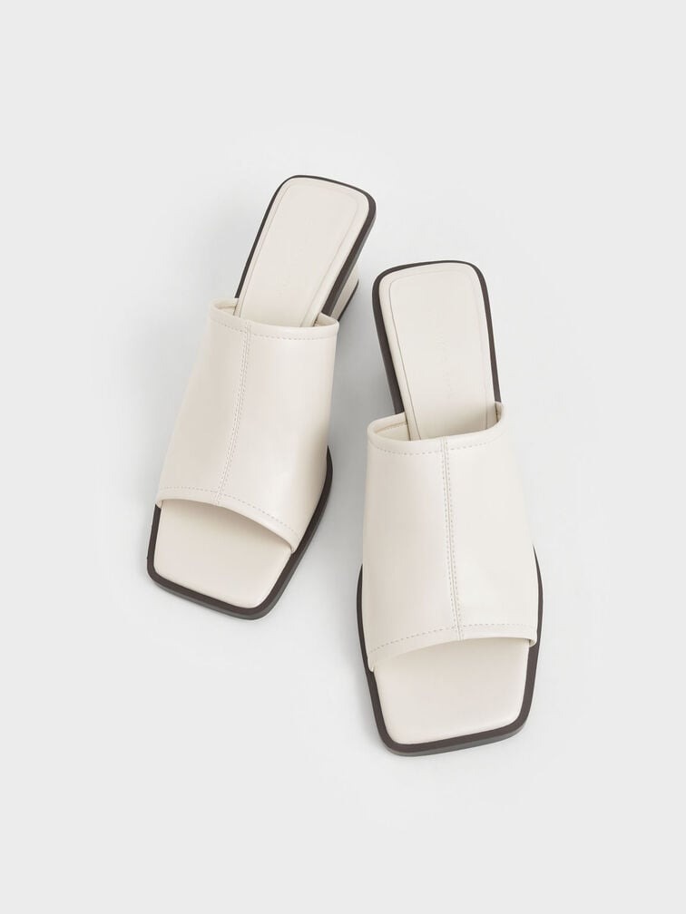 Dép Cao Gót Chính Hãng -  Charles & Keith Square Toe Wedge Mules Chalk - 80580121-C