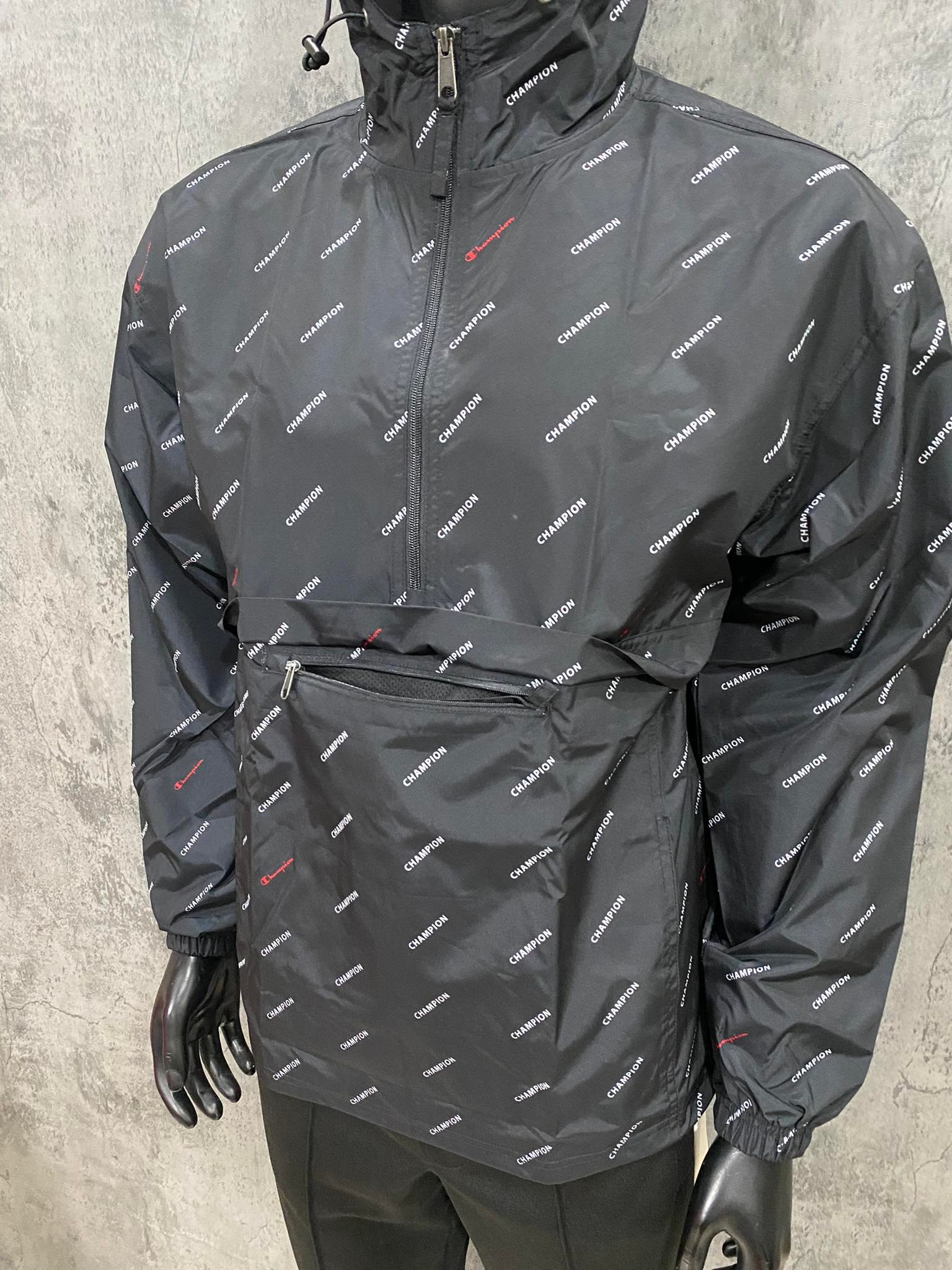 ÁO HOODIE Champion Packable Jacket, All Over Logo 'Black' V1012P