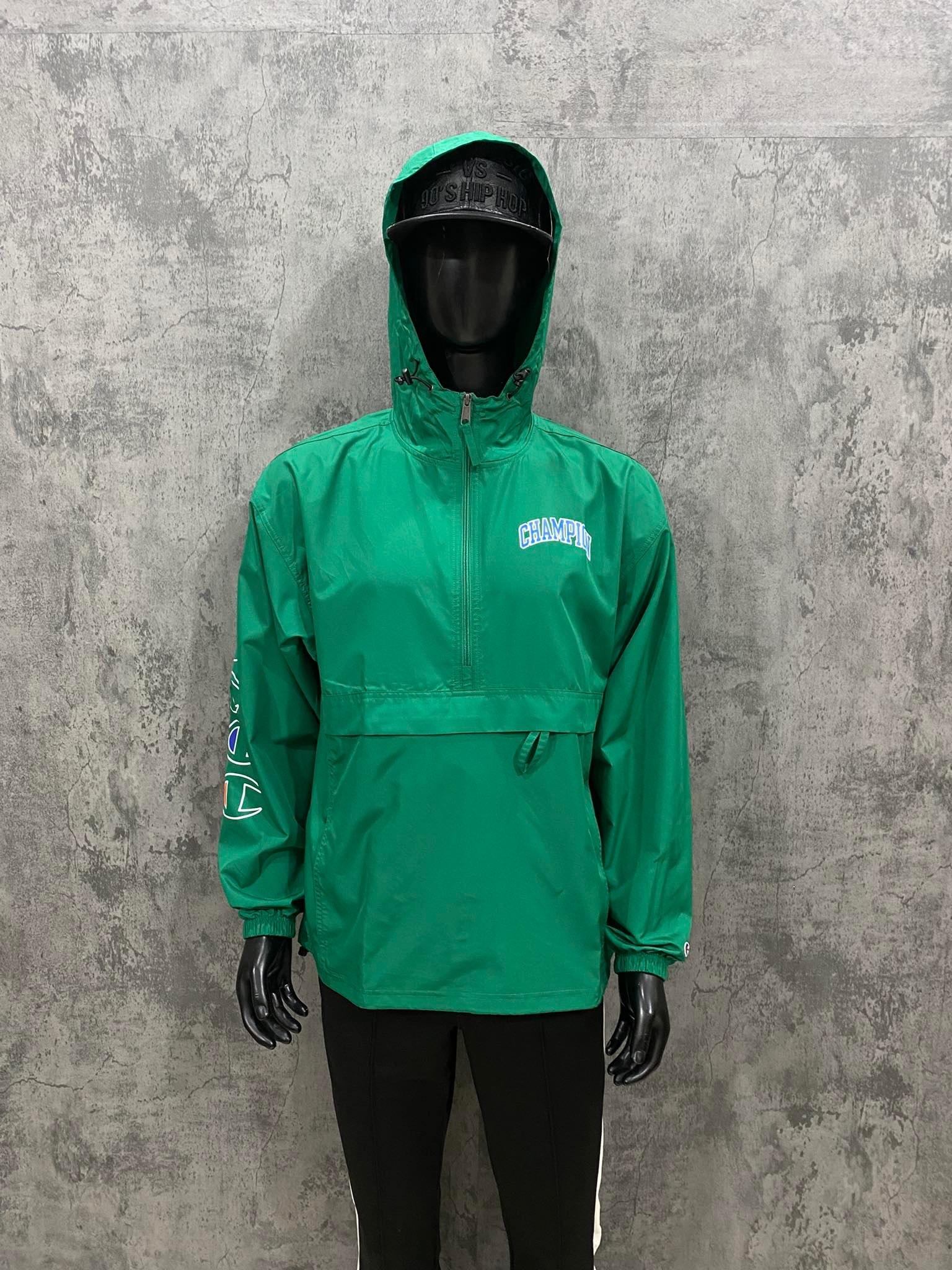 Áo Hoodie Gió Dù Champion Packable Jacket  1/4 Hafl Zip LoGo 