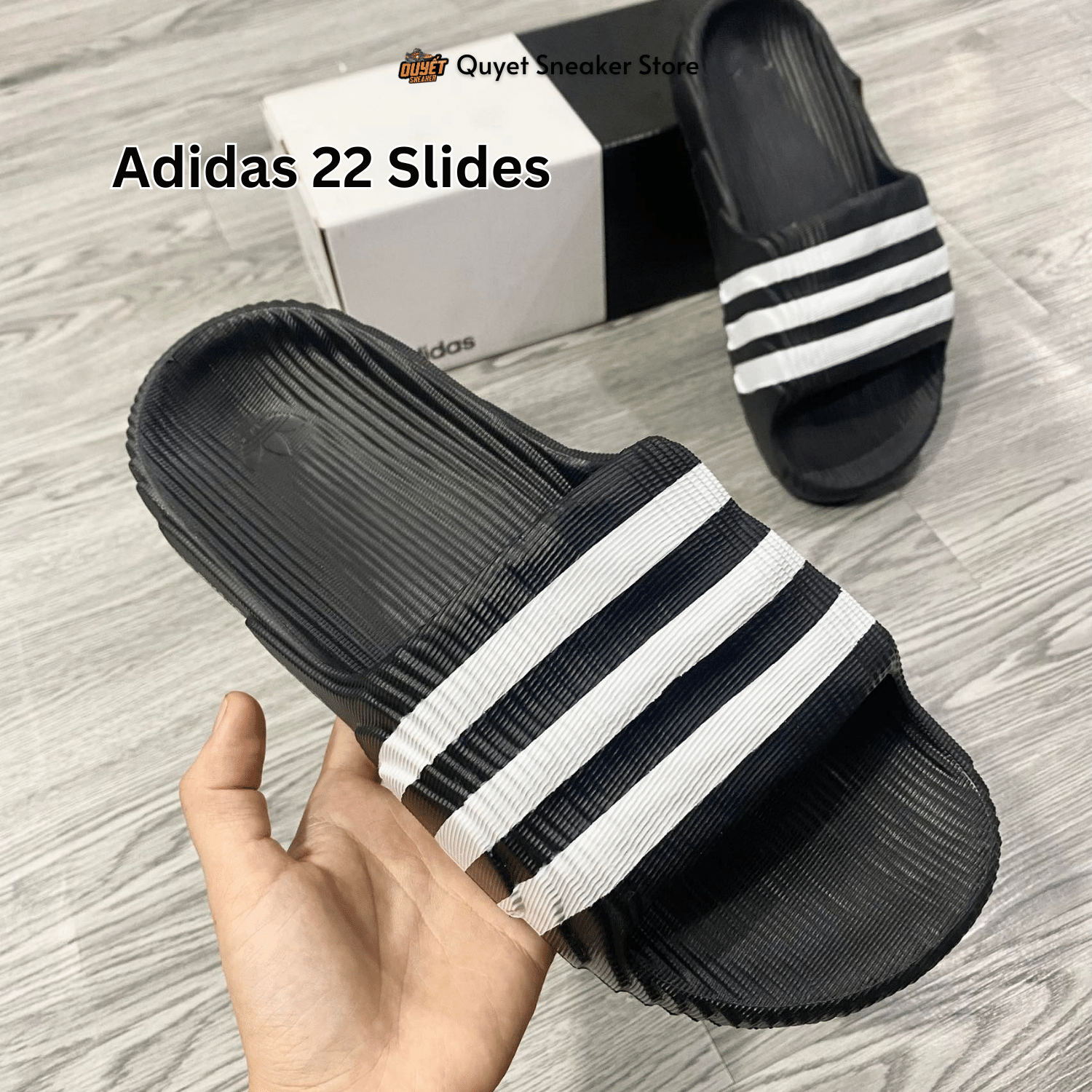 Dép Chính Hãng - Adidas Adilette 22 Slides Black/White - HQ1605