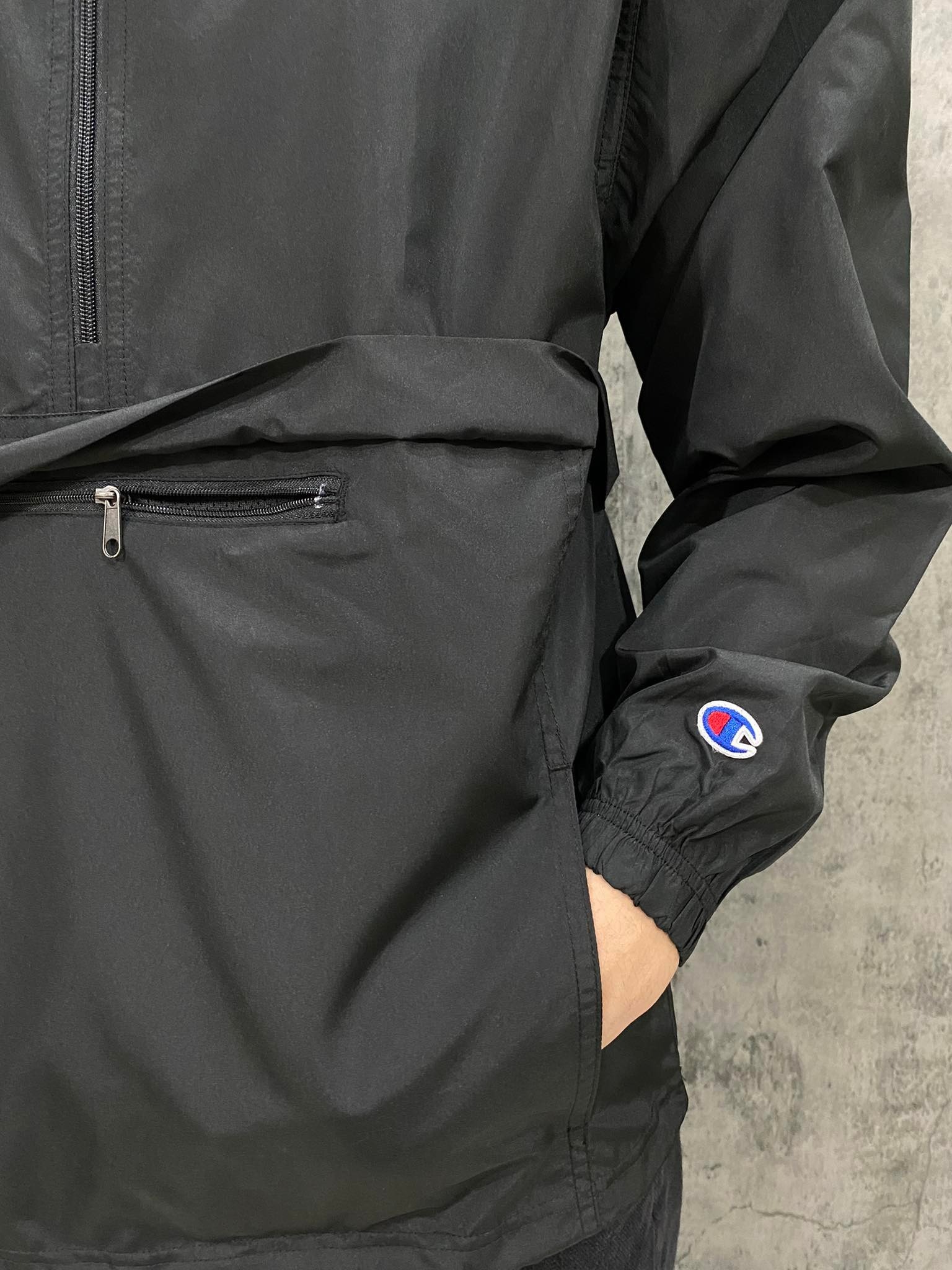 ÁO HOODIE - Champion Adult Packable Anorak 1/4 Zip Jacket - CO200-Black