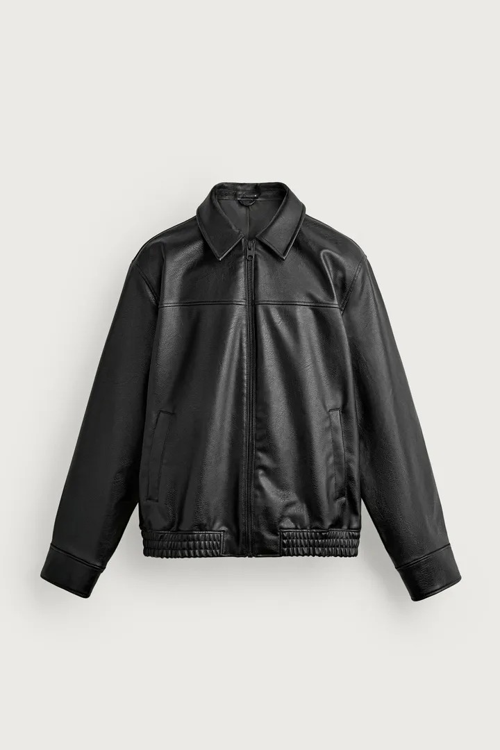 Áo Khoác Chính Hãng - Zara Relaxed Fit Leather Effect Zip-Up Jacket 