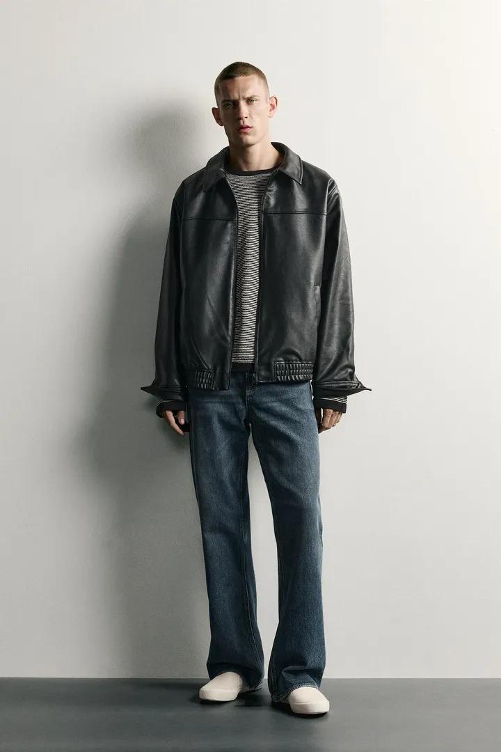 Áo Khoác Chính Hãng - Zara Relaxed Fit Leather Effect Zip-Up Jacket 