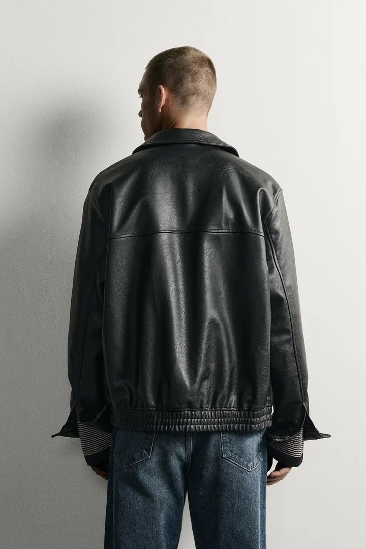 Áo Khoác Chính Hãng - Zara Relaxed Fit Leather Effect Zip-Up Jacket 