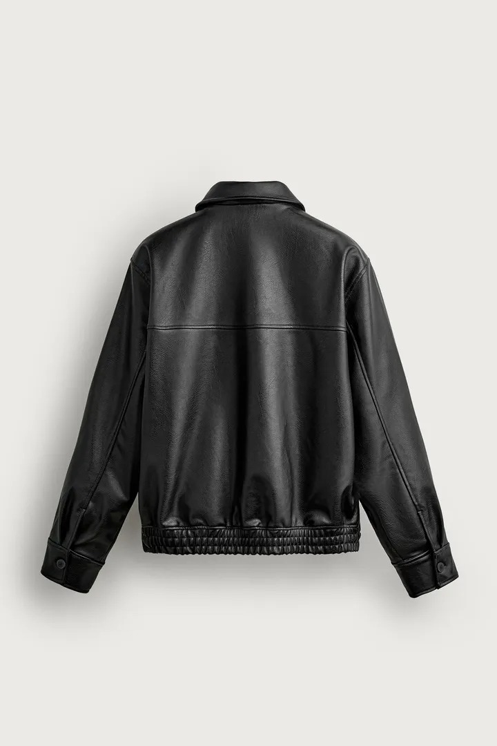 Áo Khoác Chính Hãng - Zara Relaxed Fit Leather Effect Zip-Up Jacket 