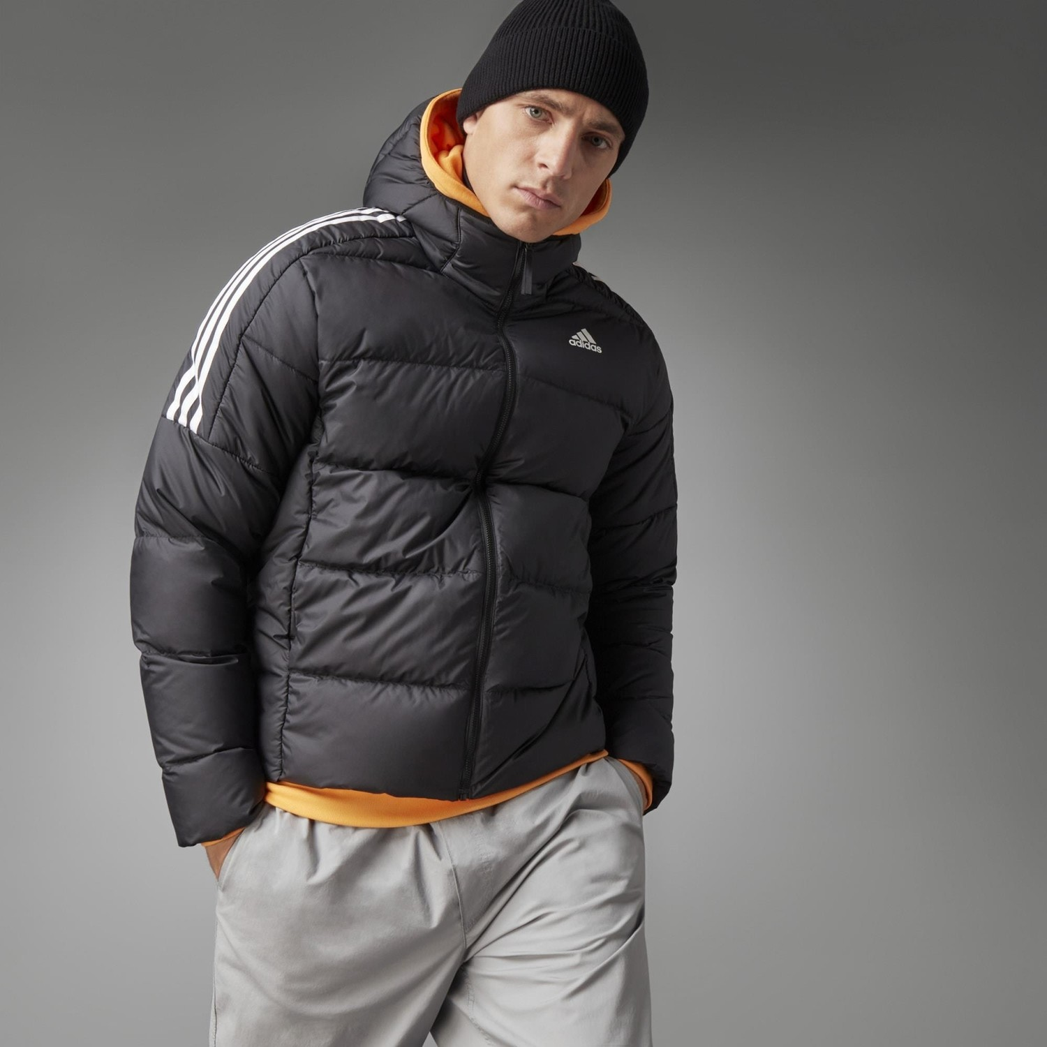 ÁO KHOÁC CHÍNH HÃNG - ADIDAS ESSENTIALS MIDWEIGHT DOWN HOODED JACKET  BLACK - GT9141