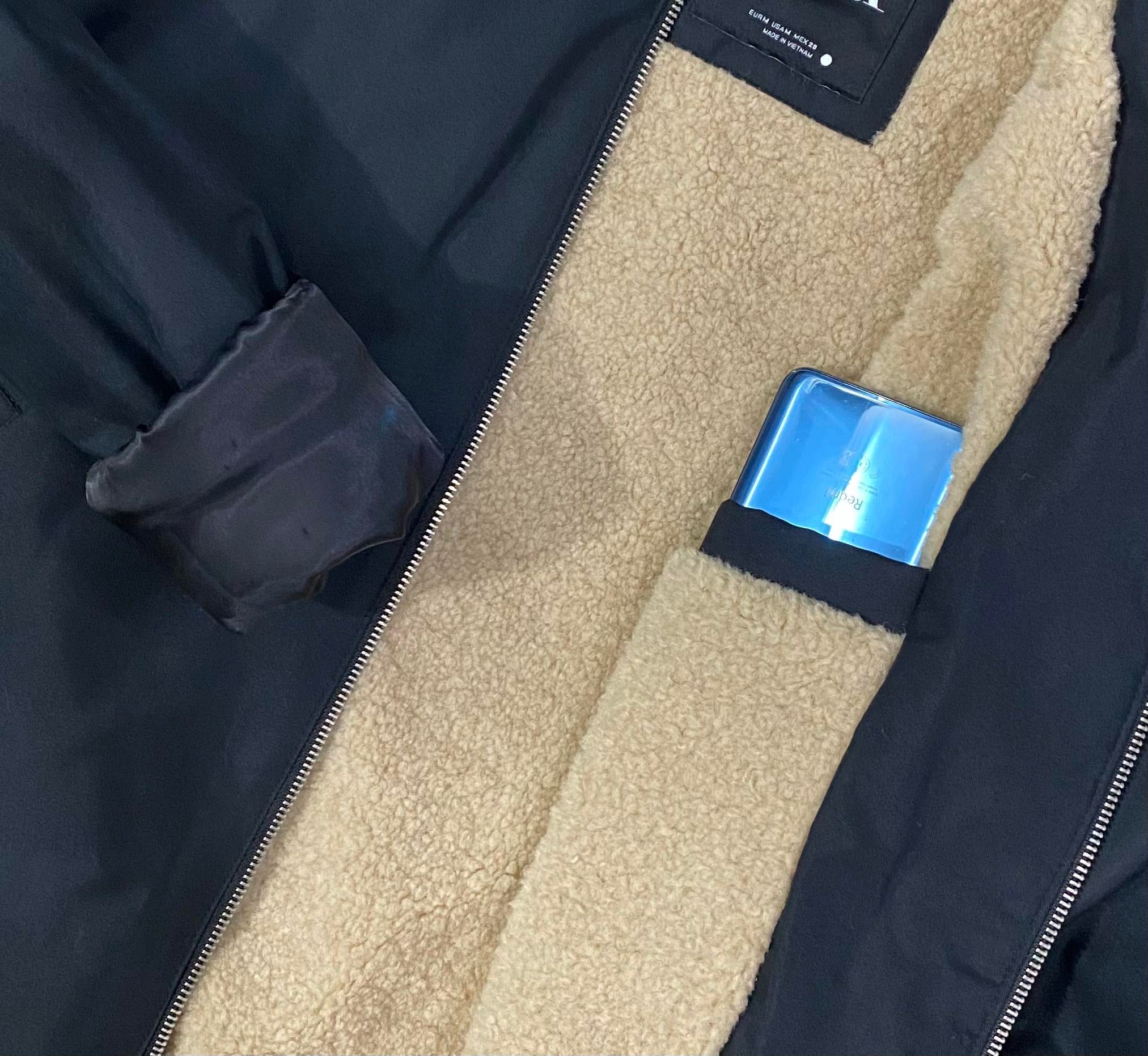 Áo Khoác Bomber Zara Fleece Jacket Black Lót Lông Cừu- 3046/391