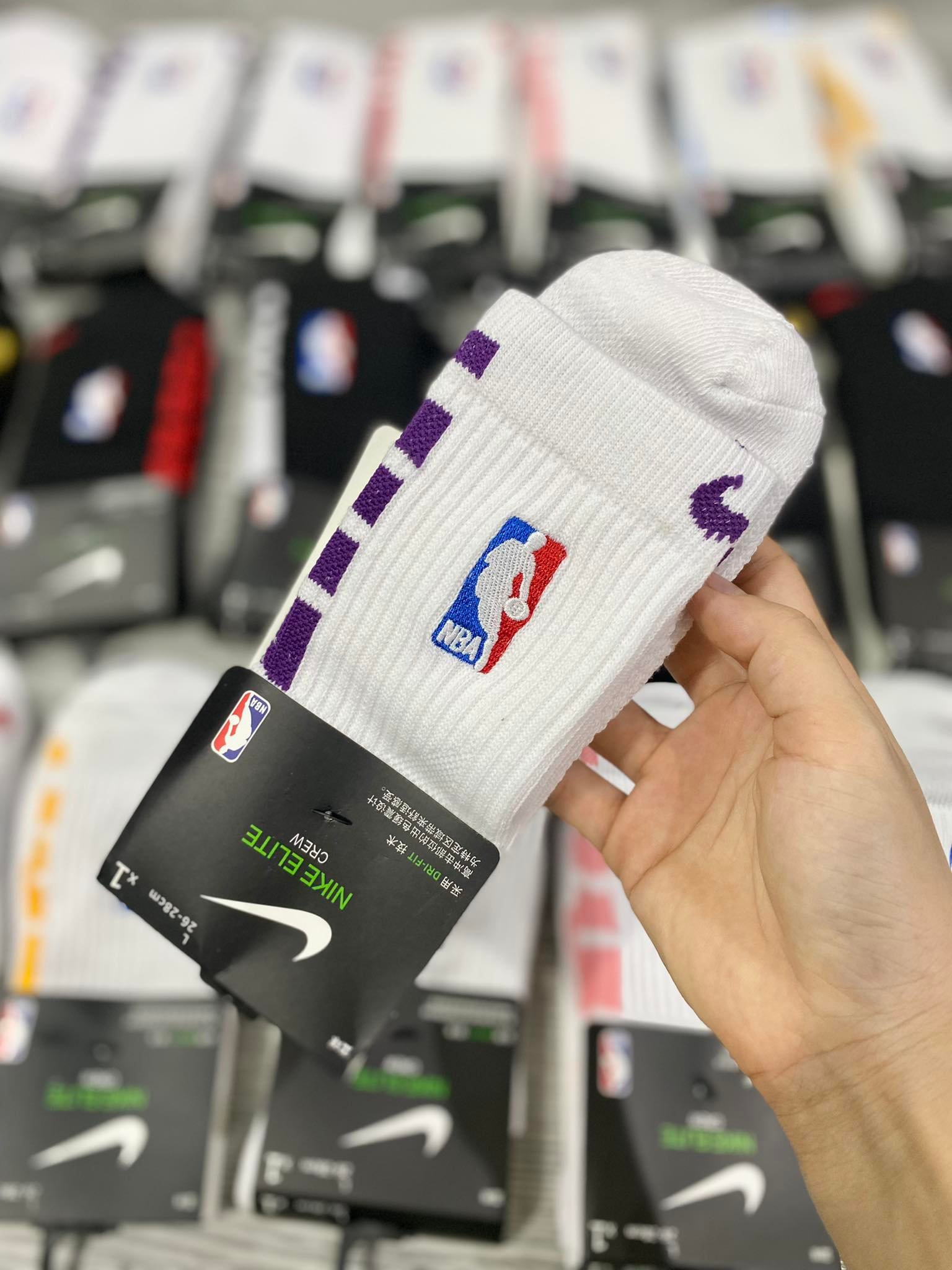 Phụ Kiện Chính Hãng - Tất Bóng Rổ Nike Training NBA  Elite Crew 'Trắng/Tím' (1 đôi) - SX7588-04