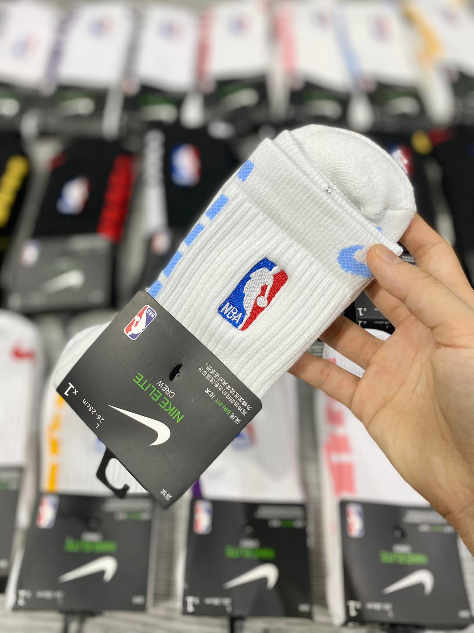 Phụ Kiện Chính Hãng - Tất Bóng Rổ Nike Training NBA  Elite Crew 'Trắng/Xanh' (1 đôi) - SX7588-06