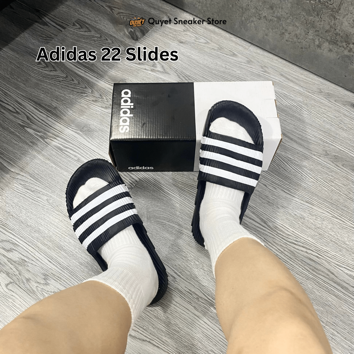 Dép Chính Hãng - Adidas Adilette 22 Slides Black/White - HQ1605