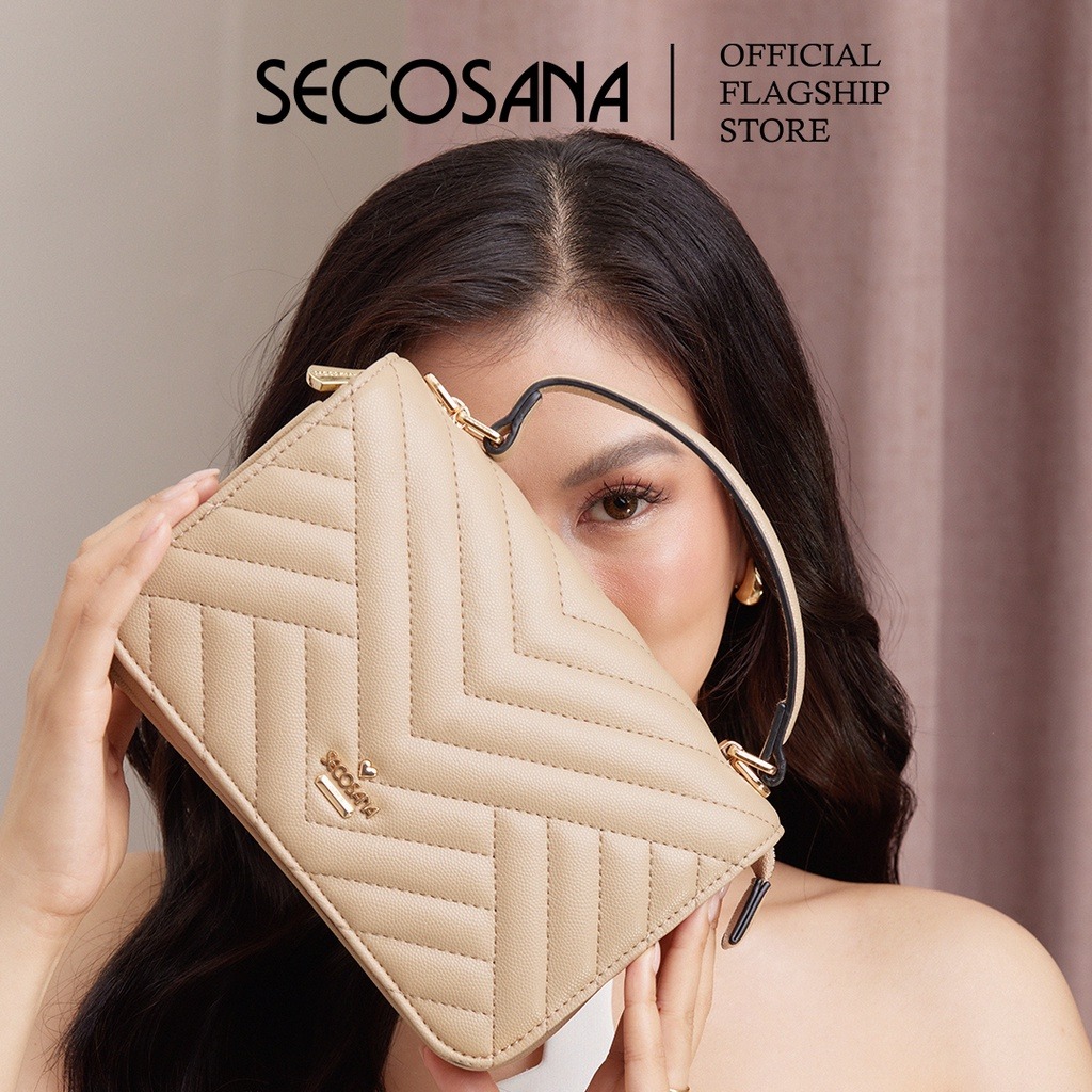 PHỤ KIỆN CHÍNH HÃNG - Túi Nữ SECOSANA x AG Zara Quilted Satchel Bag - SKC-21400-Nude
