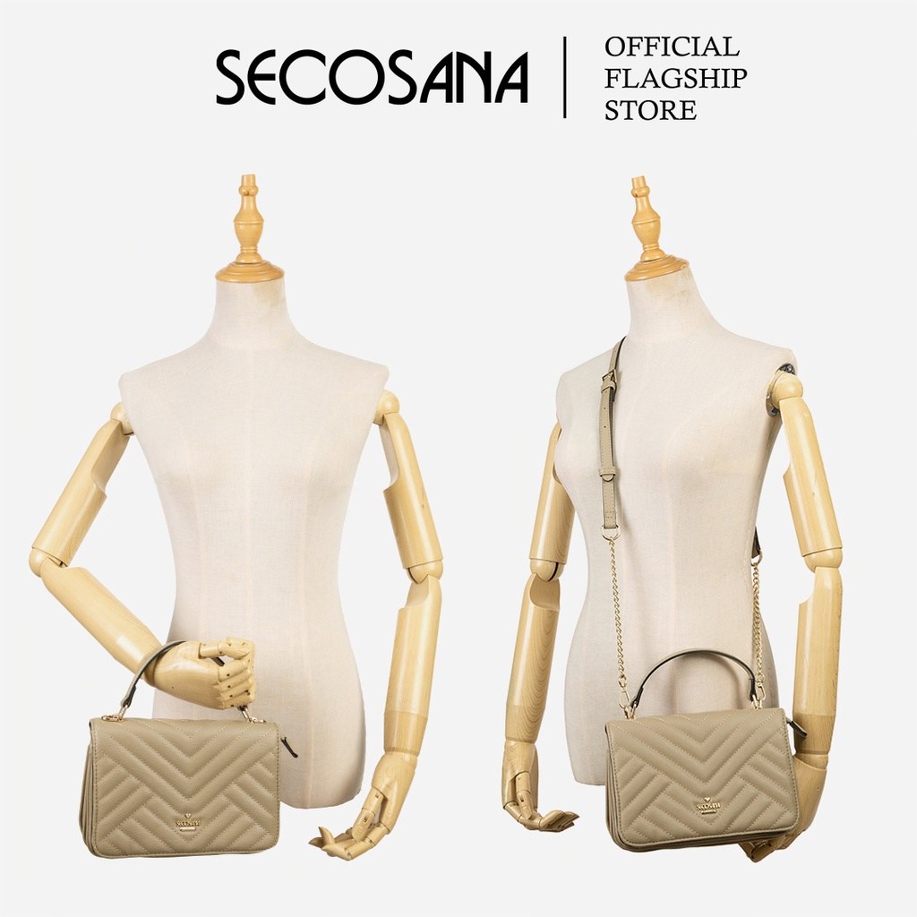 PHỤ KIỆN CHÍNH HÃNG - Túi Nữ SECOSANA x AG Zara Quilted Satchel Bag - SKC-21400-Nude