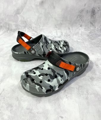 Dép Chính Hãng Sục Crocs Camo Terra Clog Xám Quai Cam Đen SCR- 013