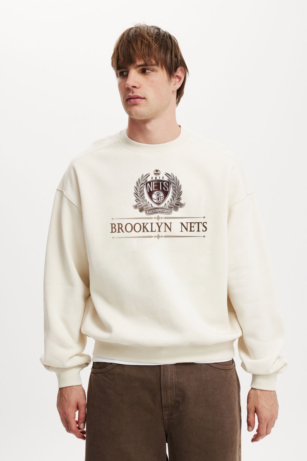 ÁO SWEATER CHÍNH HÃNG - NBA Brooklyn Nets - BRKNCream