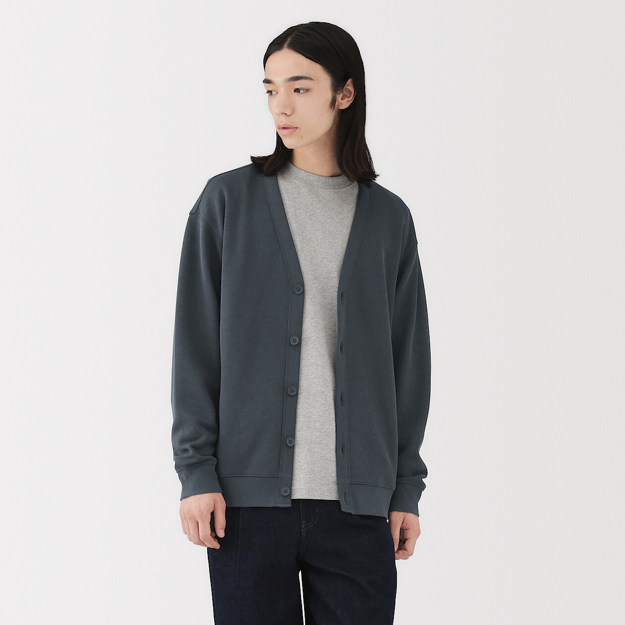 Áo Nam Chính hãng - Muji M's Double Knitted V neck 