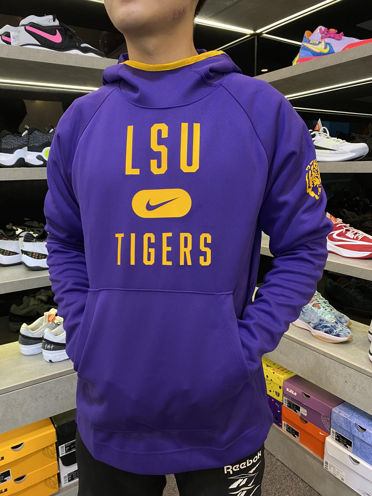 Áo Hoodie Chính Hãng - Nike Text LSU Tigers Mũ Viền Vàng 
