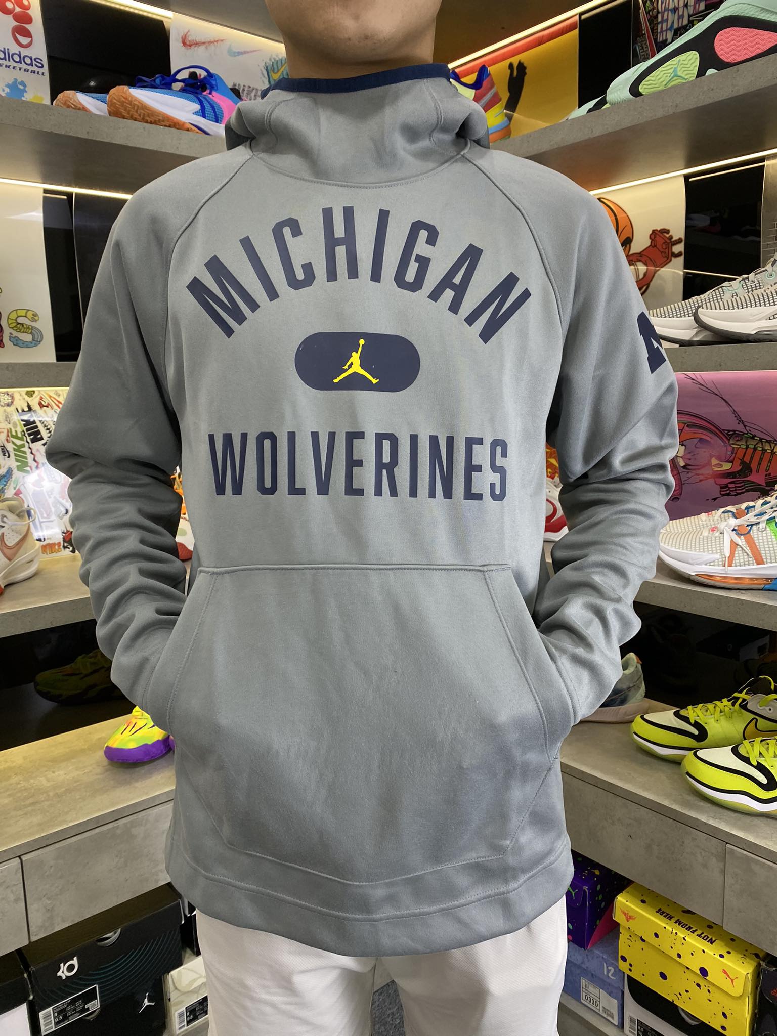 Áo Hoodie Chính Hãng - Jordan Brand Michigan Wolverines Gray Basketball Grey- AHD-023