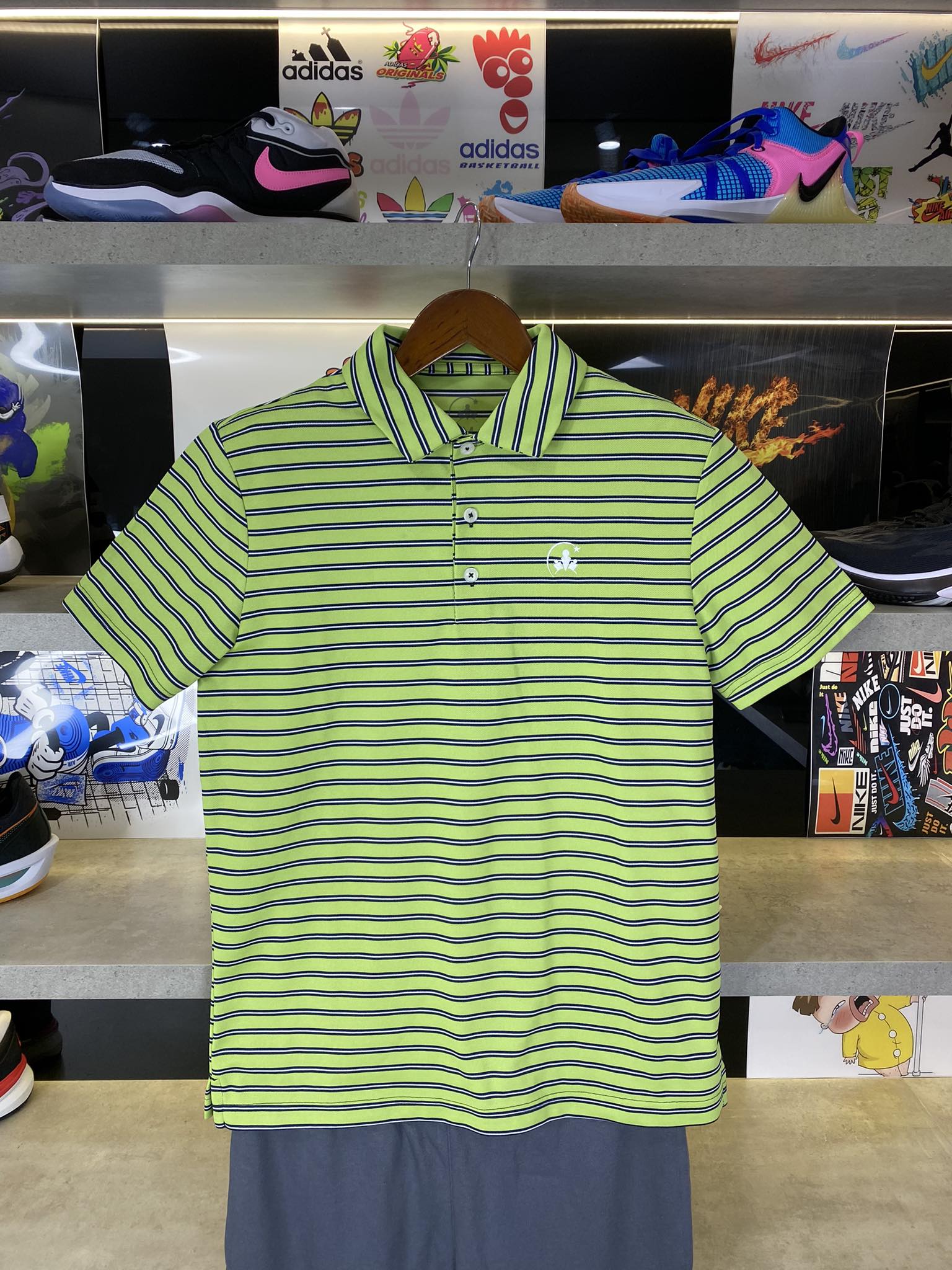 Áo Polo Chính Hãng - Nike Club Moon Star Kẻ Xanh Cốm  - CMS-03