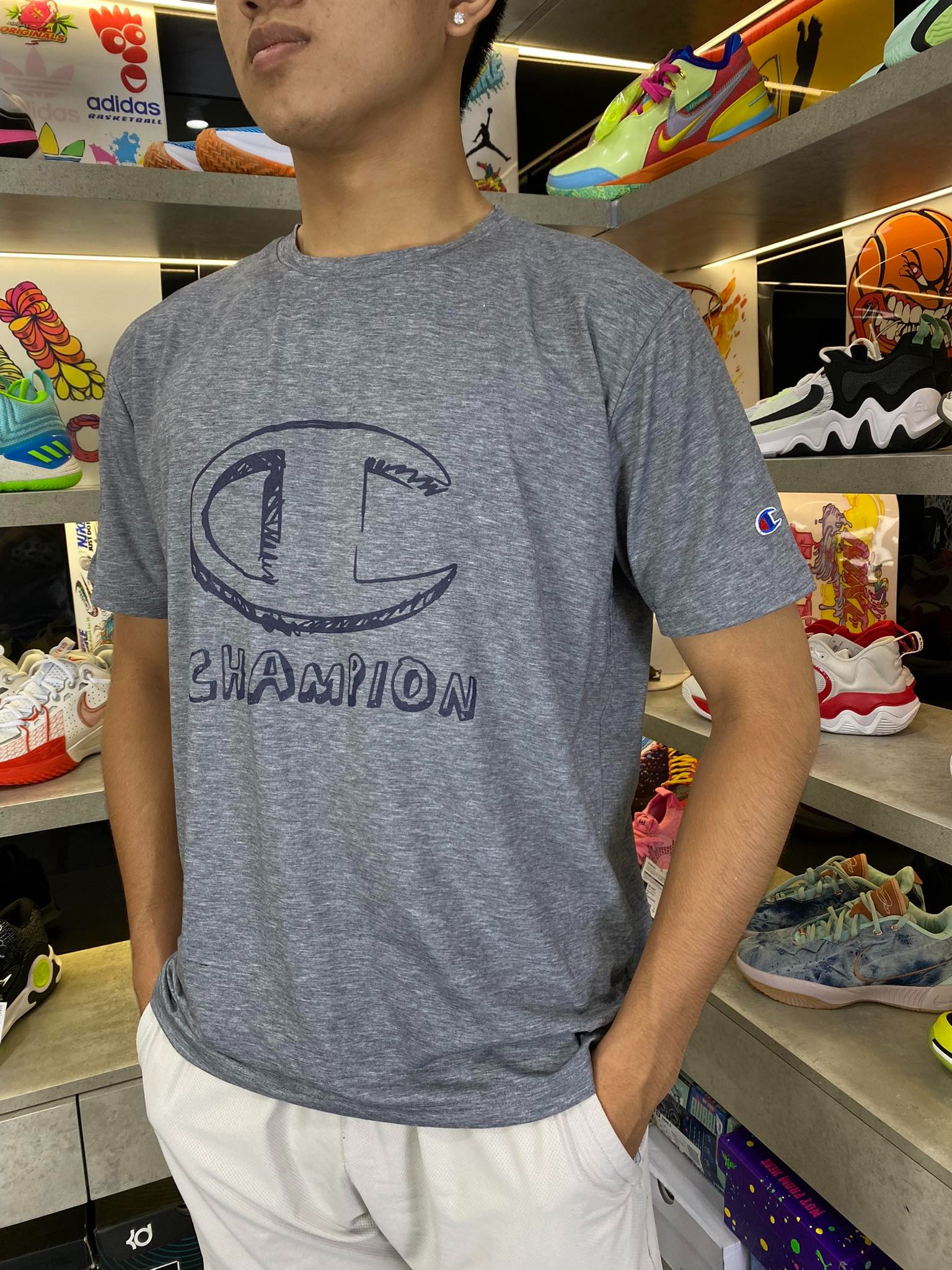Áo Tshirts Chính Hãng - Áo Thun Champion Big Logo 'Grey' - ACS-02
