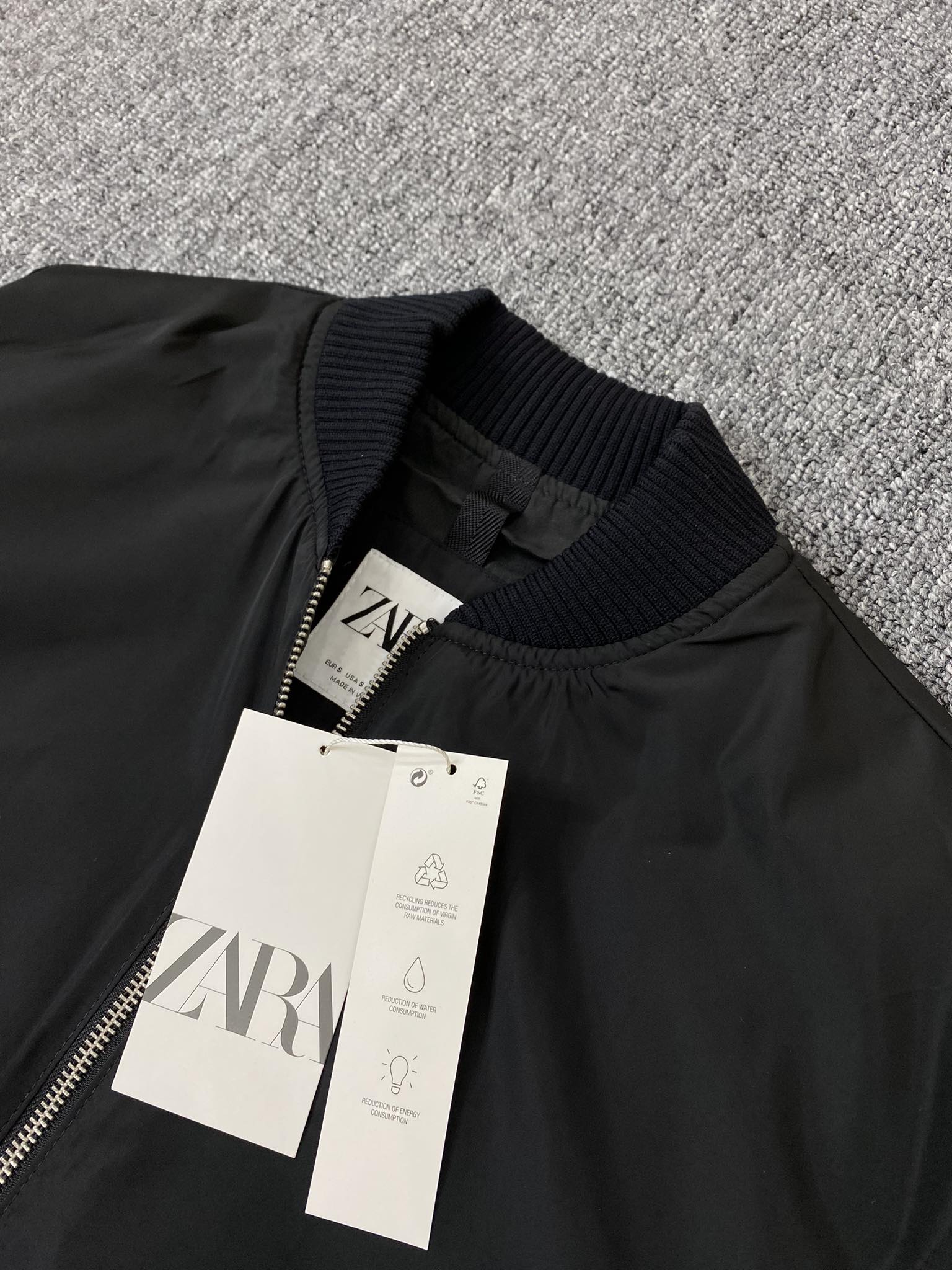 Áo Khoác Chính Hãng - Bomber Zara Gió Cổ Len Màu Đen - 3041-51