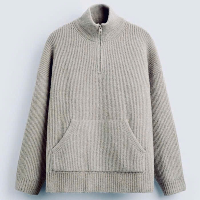 Áo Sweater Chính Hãng - Áo Len Zara Quarter Zip Sweater 'Grey' - ALZQZ-196