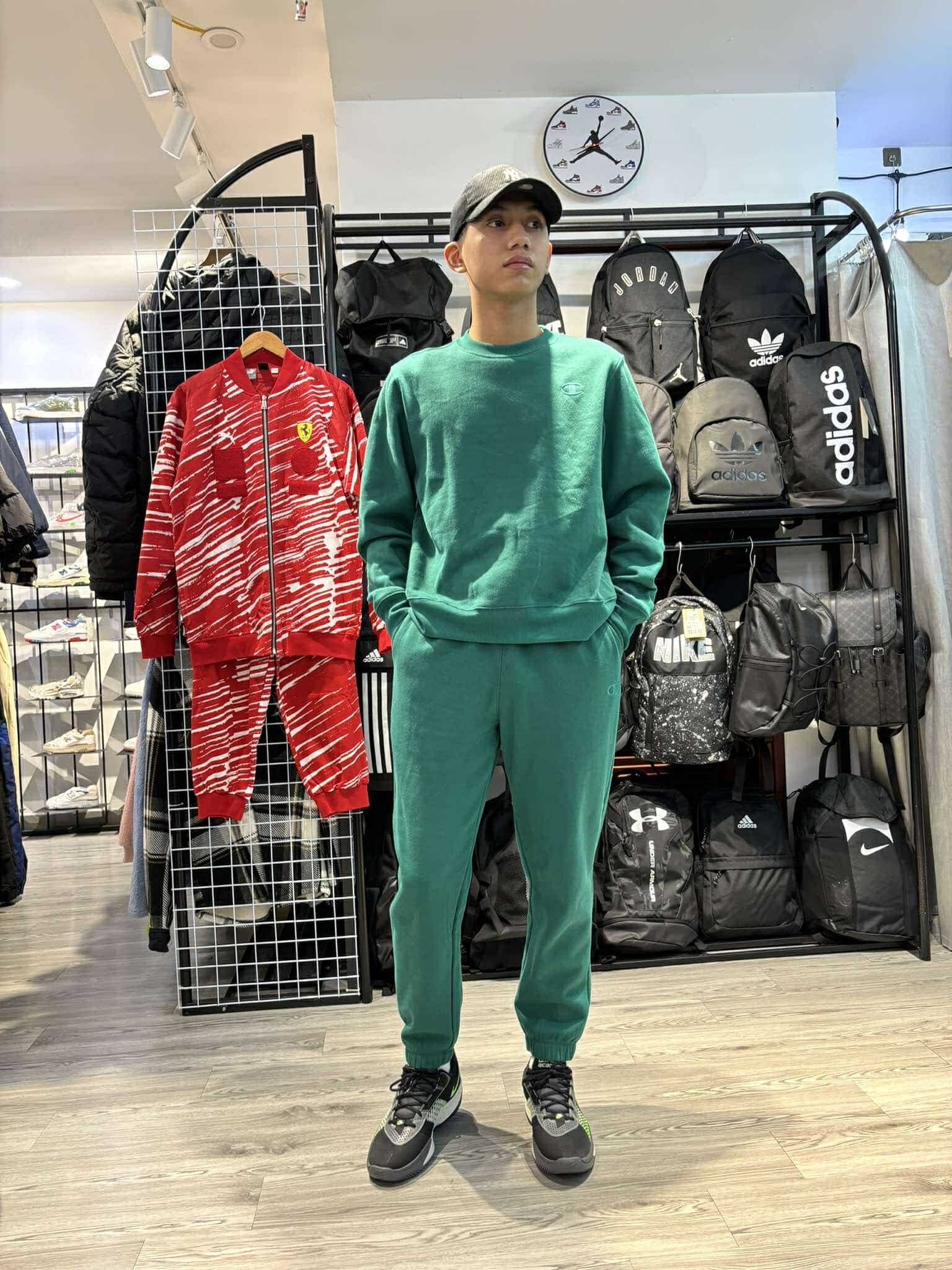 Bộ Thể Thao Chính Hãng - Bộ Nỉ Lót Bông  Champion Sweater '' Green'' - CB001
