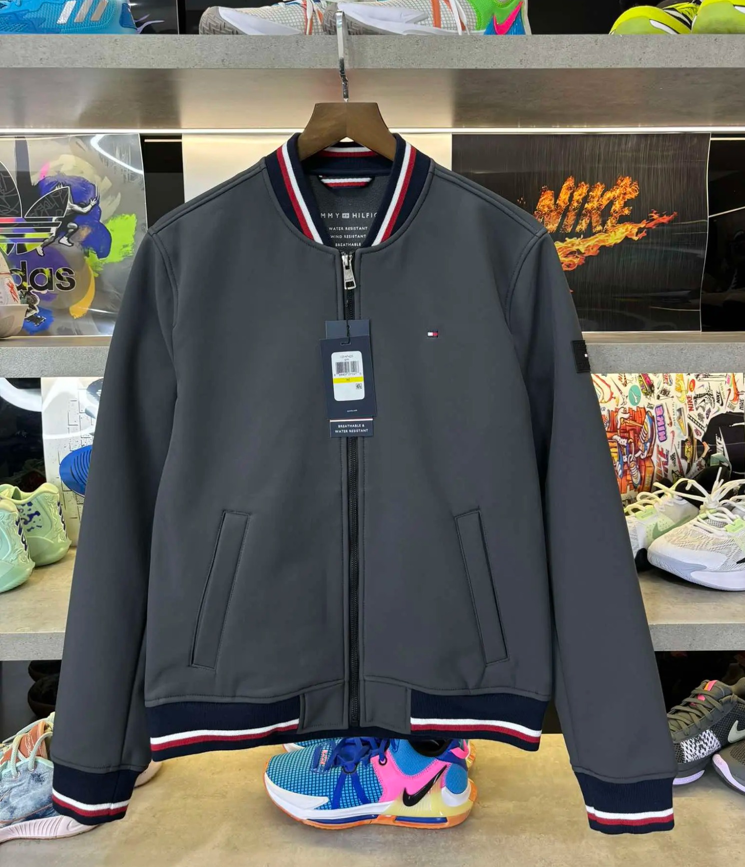 Áo Khoác Chính Hãng - Bomber Tommy Hilfiger Chống Nước Lót Nỉ 'Grey' - 159AP425-GRE