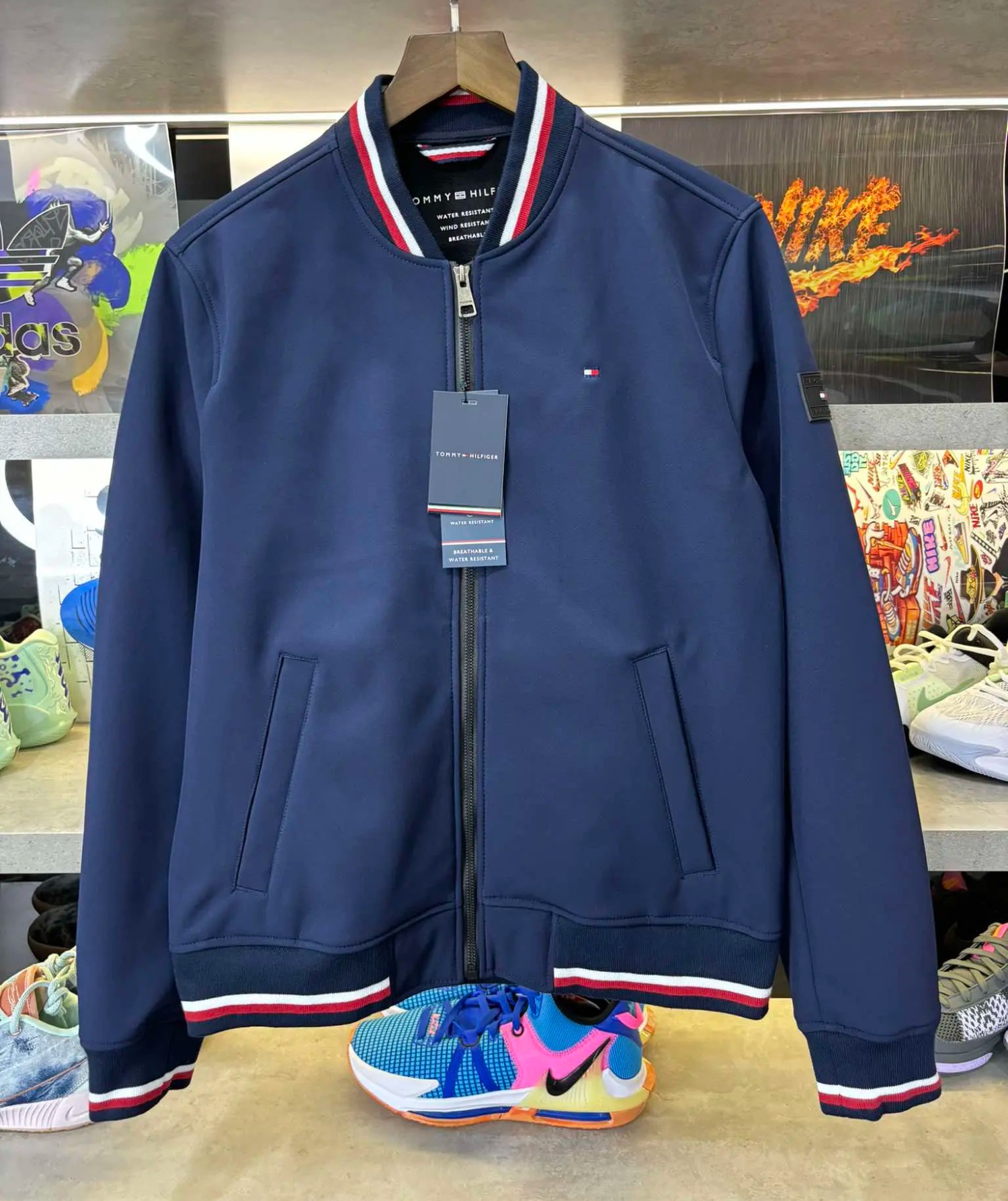 Áo Khoác Chính Hãng - Bomber Tommy Hilfiger Chống Nước Lót Nỉ 'Navy' - 159AP425-NVY