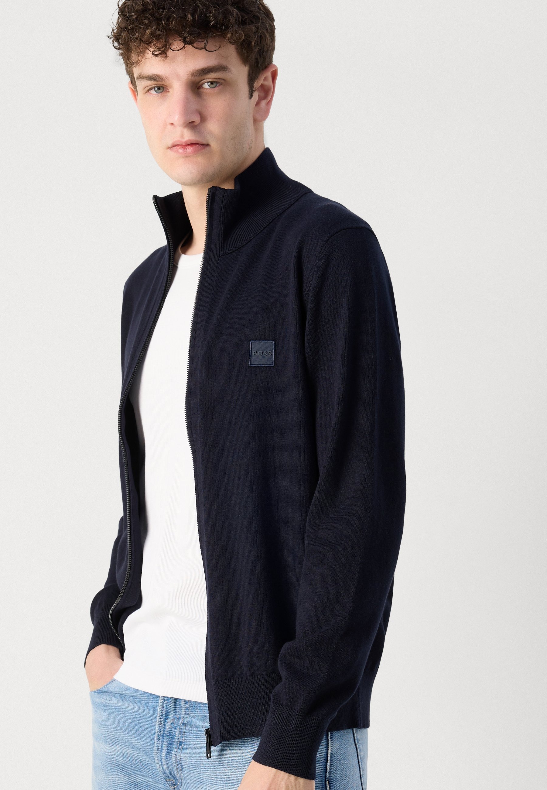 Áo Khoác Chính Hãng - Hugo Boss Zip-up Jacket In Cotton With Logo Badge 