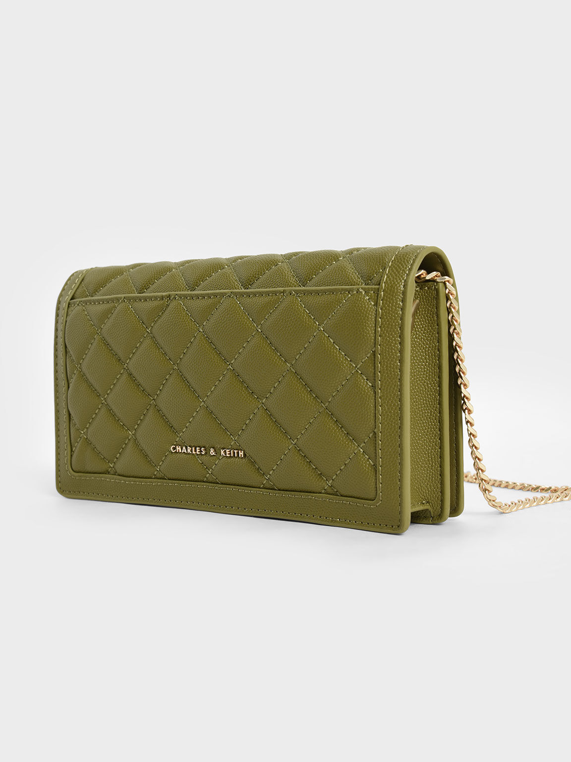 PHỤ KIỆN CHÍNH HÃNG - TÚI NỮ Charles & Keith Micaela Quilted Phone Pouch - Green CK2-70840448