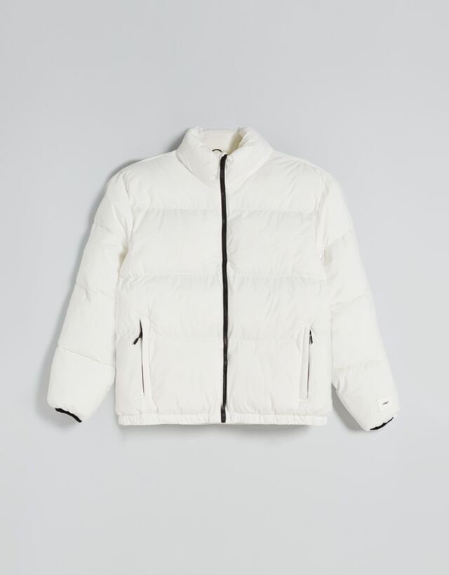 Áo Khoác Chính Hãng - Bershka Puffer Unisex Jacket Tay Chun Đen 'White' - 6671-086-250