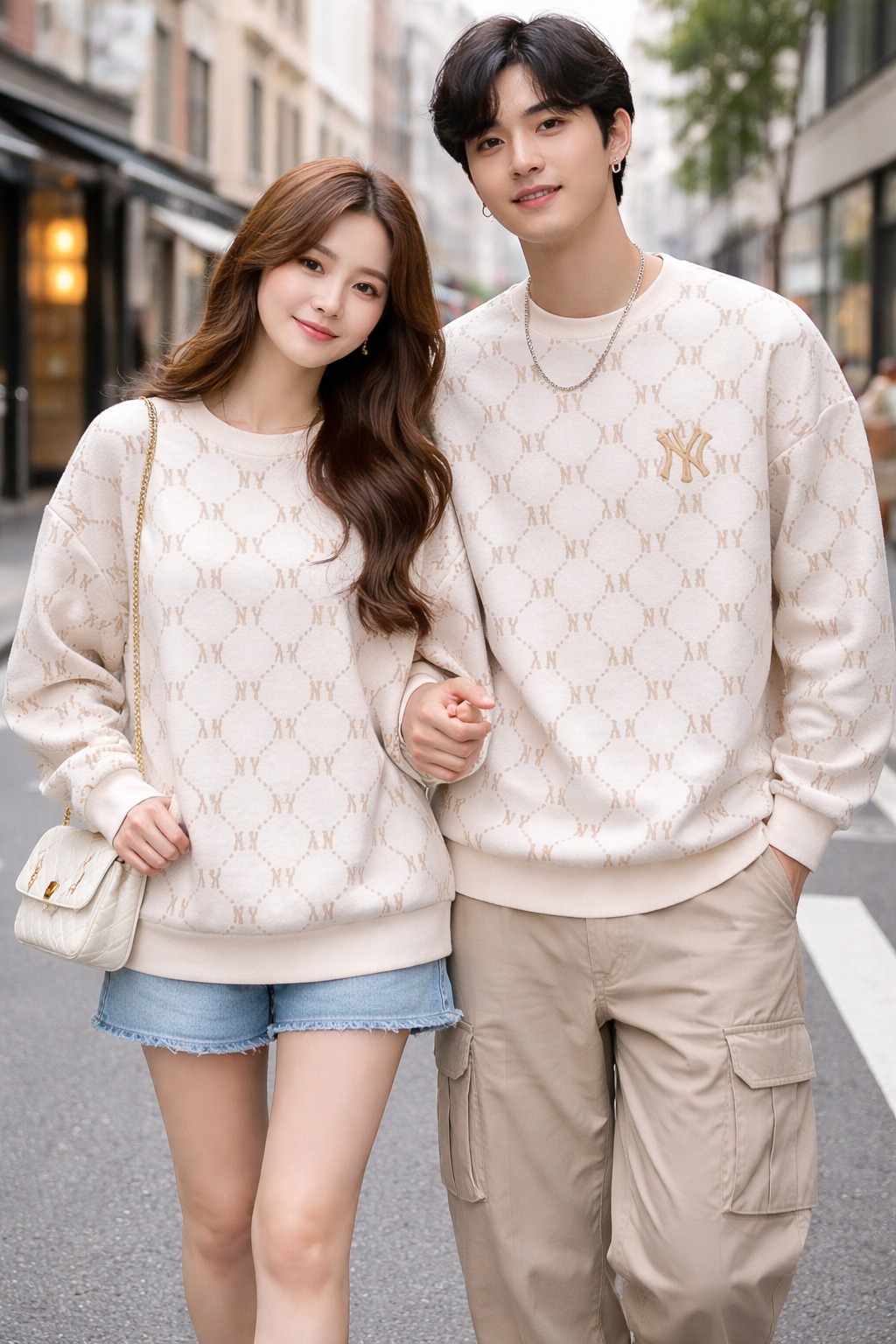 Áo Sweater Chính Hãng - MLB Sweatshirts Jacquard Dia Monogram NY Cream - 3AMTM0141-50CRS