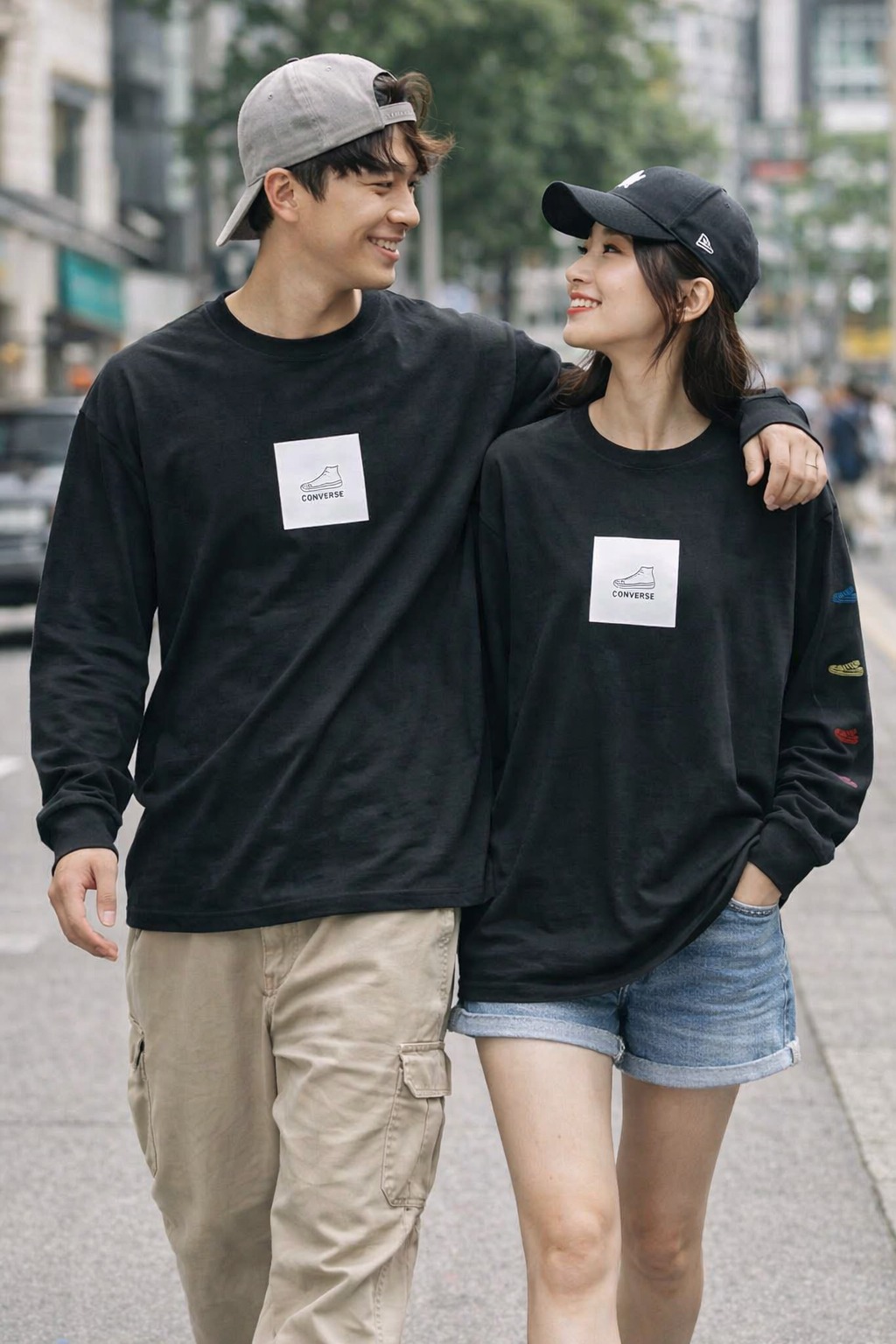 Áo Sweater Chính Hãng - Converse Thêu Logo Trơn Ringer Đen - 11737509