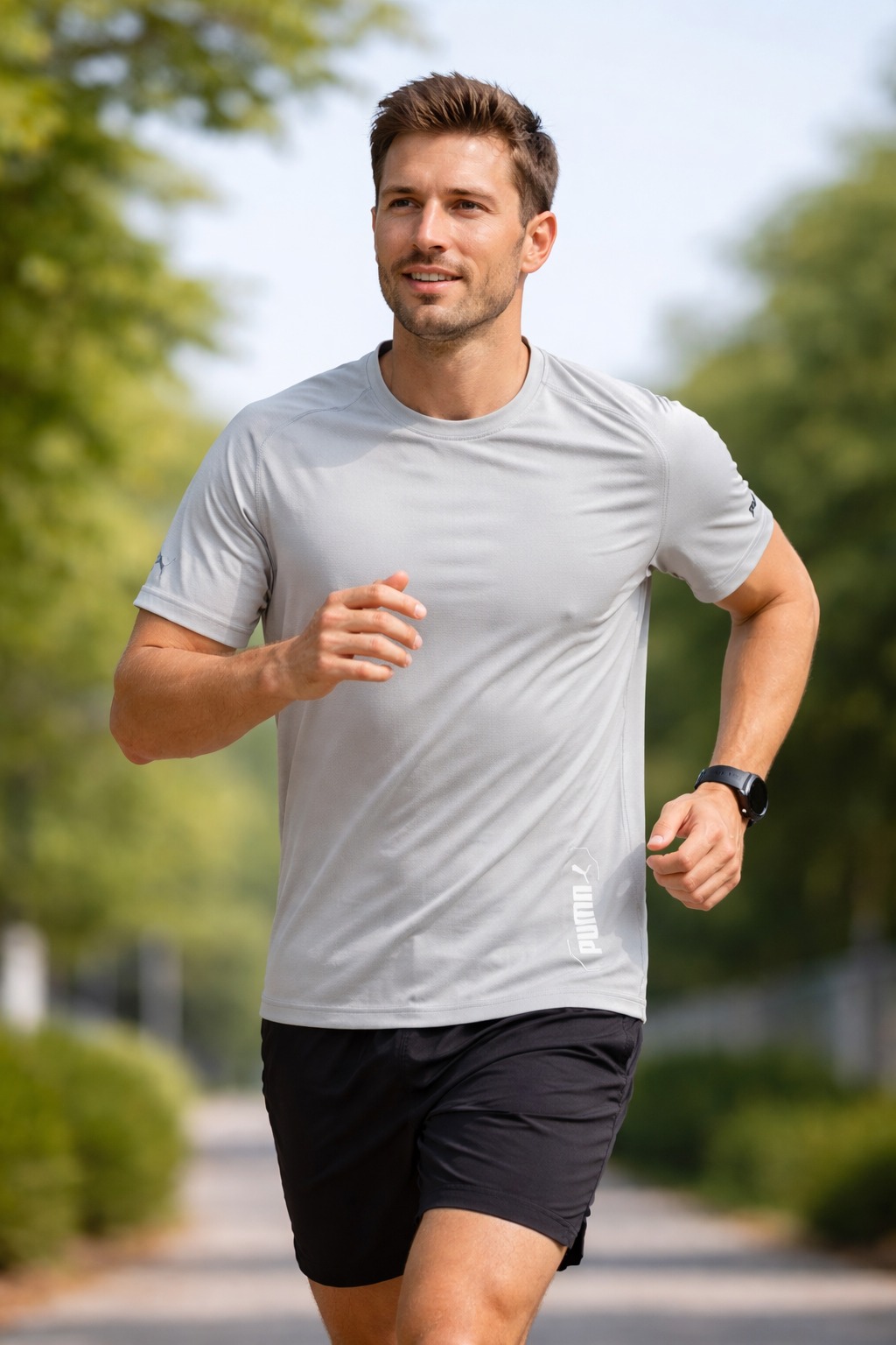 Áo Tshirts Chính Hãng - Puma Studio Man Run Fav Ss Tee 'Xám Nhạt' - 828663-044