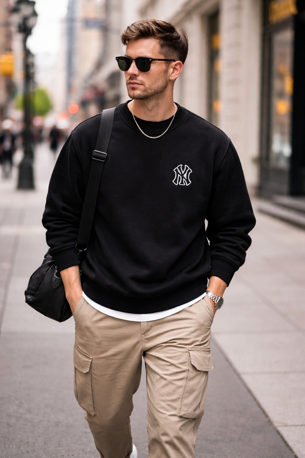 Áo Sweater Chính Hãng - MLB Big Logo New York Yankees 'Black' - 3AMTB-222