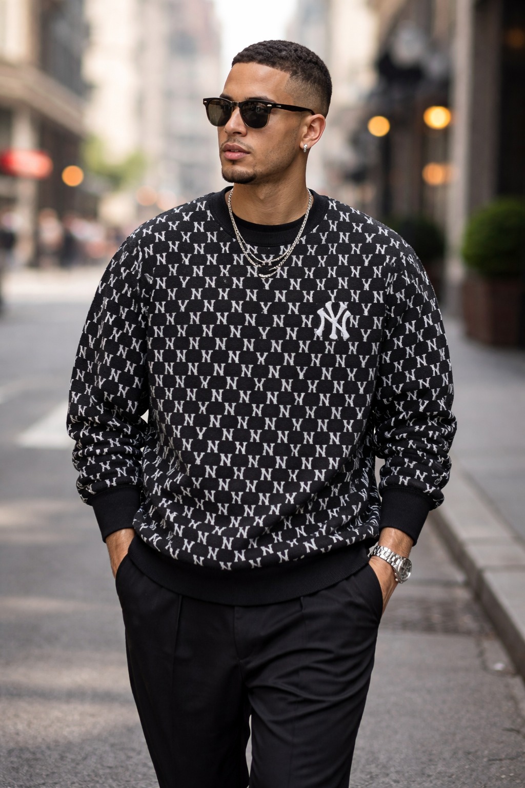 Áo Sweater Chính Hãng - MLB Monogram Allover Overfit Sweatshirt New York Yankees  - 3AMTM0221-50BKS