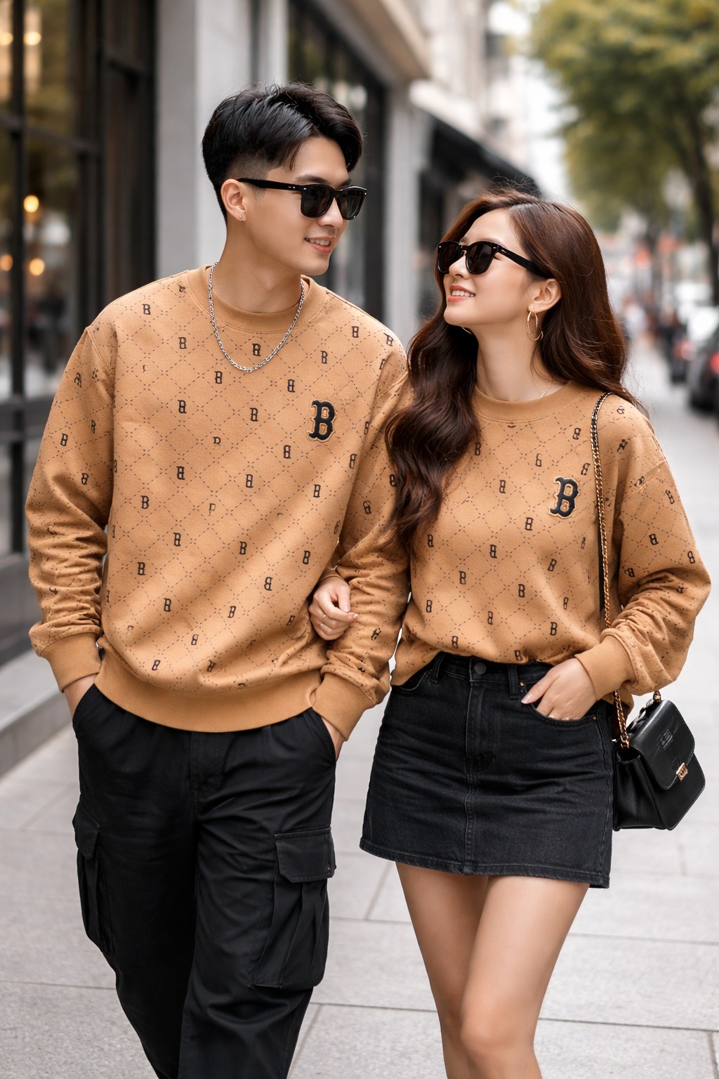 Áo Sweater Chính Hãng - Áo Nỉ Dài Tay MLB Diamond Monogram All Overfit 'Brown' - 3AMTM0314-50BK
