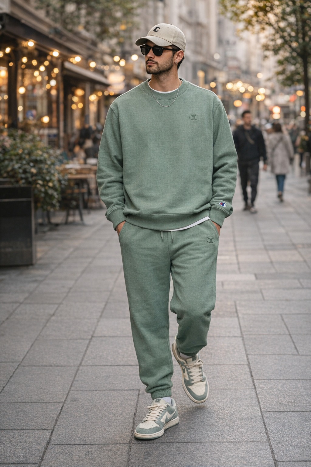 Bộ Thể Thao Chính Hãng - Bộ Nỉ Lót Bông  Champion Sweater '' Green'' - CB002